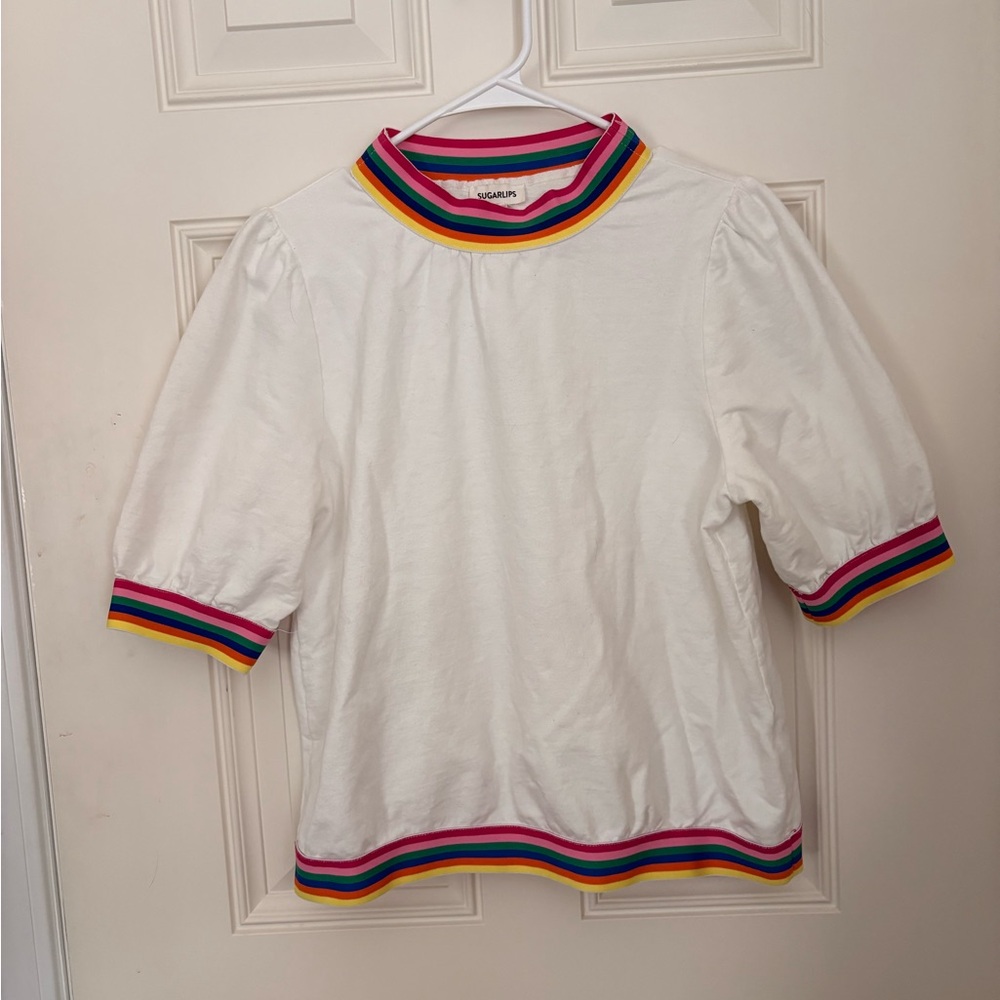 Sugarlips White Tee with Rainbow Accents